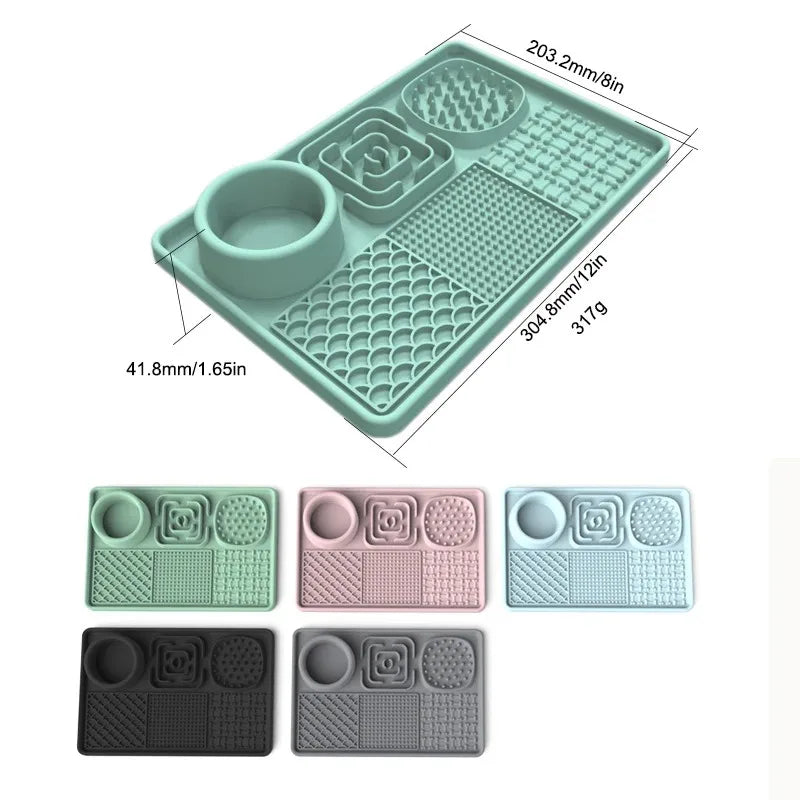 6in1 Slow Feeder Dog Bowls Silicone Licking Mat