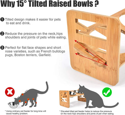 Bamboo Double Dog Bowls Adjustable Height