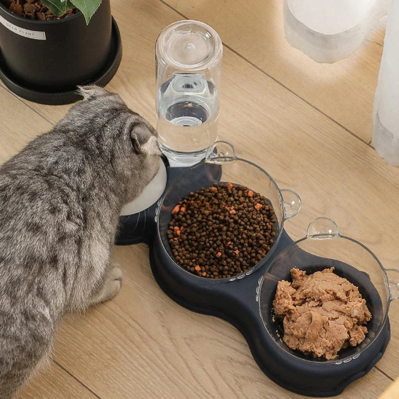 Pet Cat Bowl Automatic Feeder 3-in-1 Dog Cat Food Bowl With Water