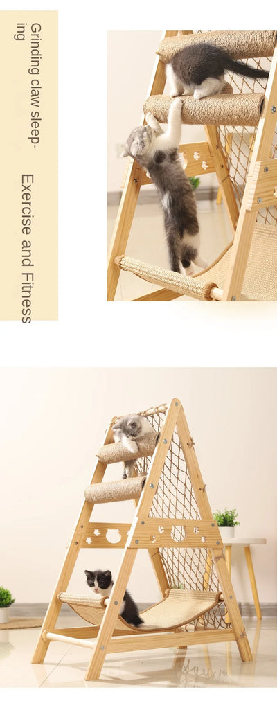 Cat Nest Climbing Sleep Net Frame Wooden Jumping Platform