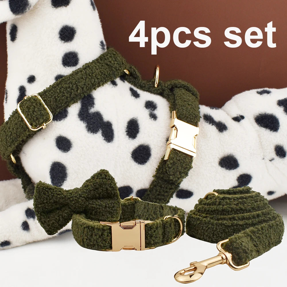 Ensemble collier et laisse pour chien en velours Teddy