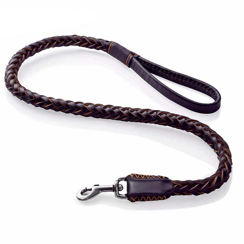 Leather Dog Leash Durable Cowhide Braided Leash