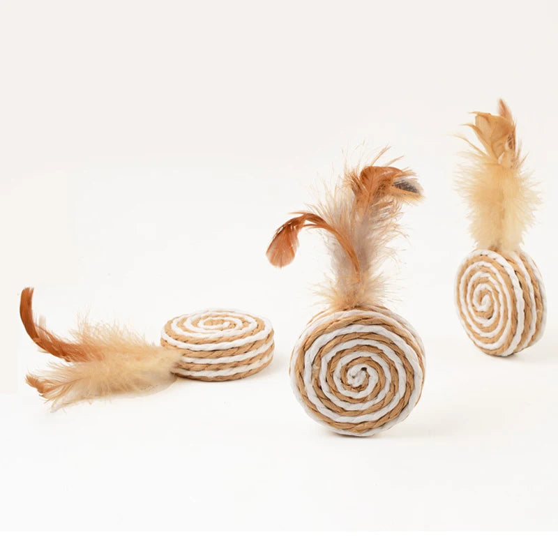 Cat Sisal Feather Chewing Rattle Scratch Catch Toy