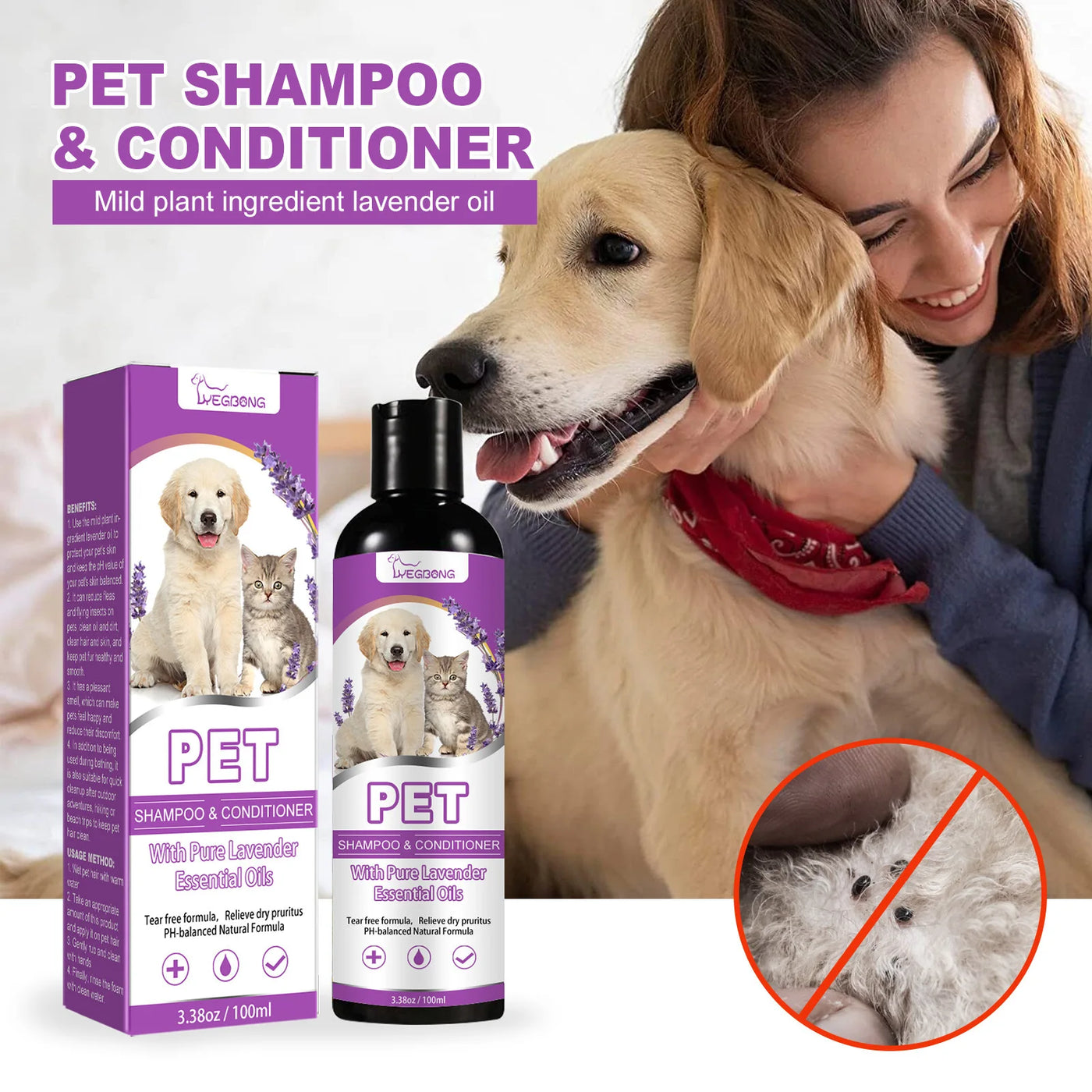 Shampoing pour animaux de compagnie adoucissant les poils et éliminant les démangeaisons