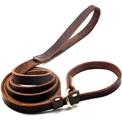 Deluxe Leather Dog Slip Collar & Leash Onepiece Adjustable Large Dogs