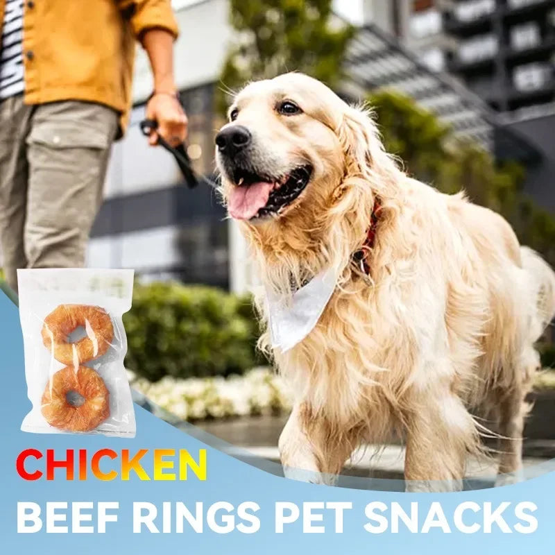 Lot de 2 anneaux en peau de vache et poulet pour friandises pour chiens