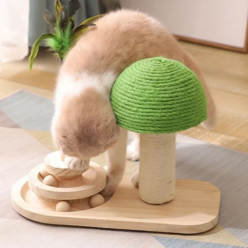 Mushroom Solid Wooden Carousel Sisal Cat Toy