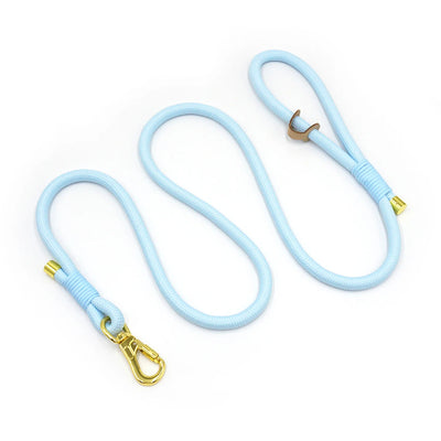 Classy Sky Blue Soft Leather Dog Collar & Leash Set