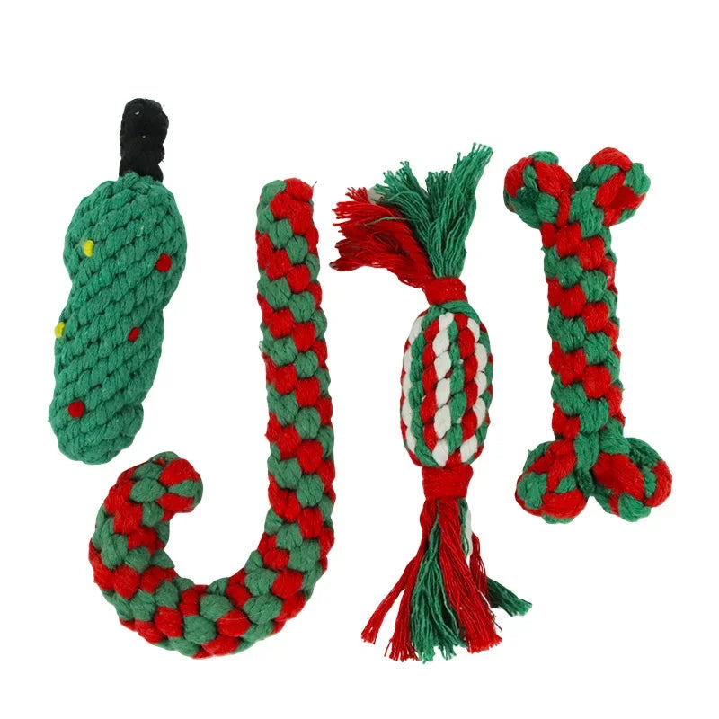 Christmas Dog Toys Braided Cotton Rope