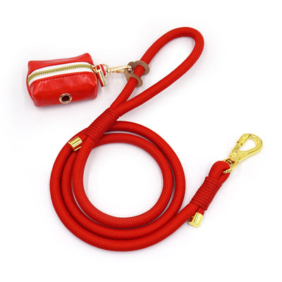 Classy Red Soft Leather Dog Collar & Leash Set