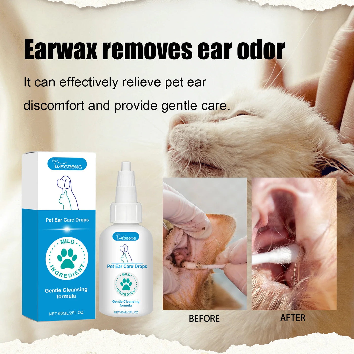 Pet Ear Drop Infection Mite Control Ear Wax Canal Cleaning Solution