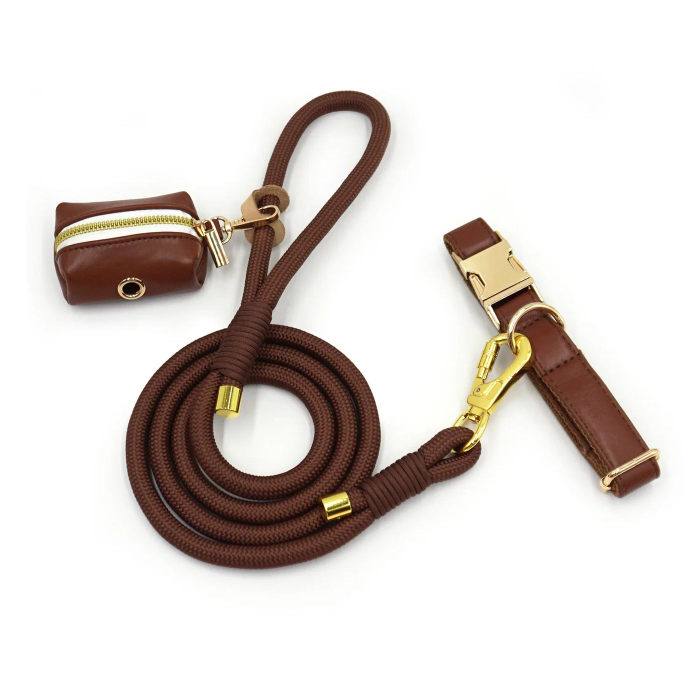 Classy Choco Soft Leather Leash & Collar Set