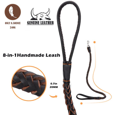 Leather Dog Leash Durable Cowhide Braided Leash