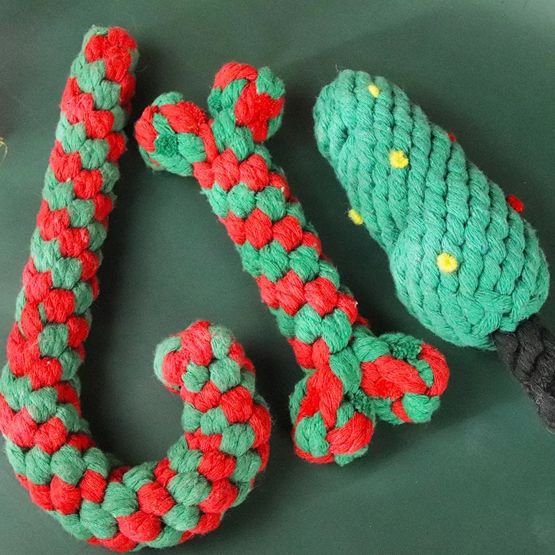 Christmas Dog Toys Braided Cotton Rope