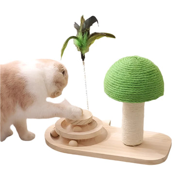 Mushroom Solid Wooden Carousel Sisal Cat Toy