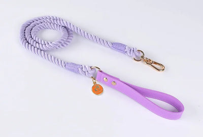 Woven Cotton String LeatherDog Collar & Leash Set