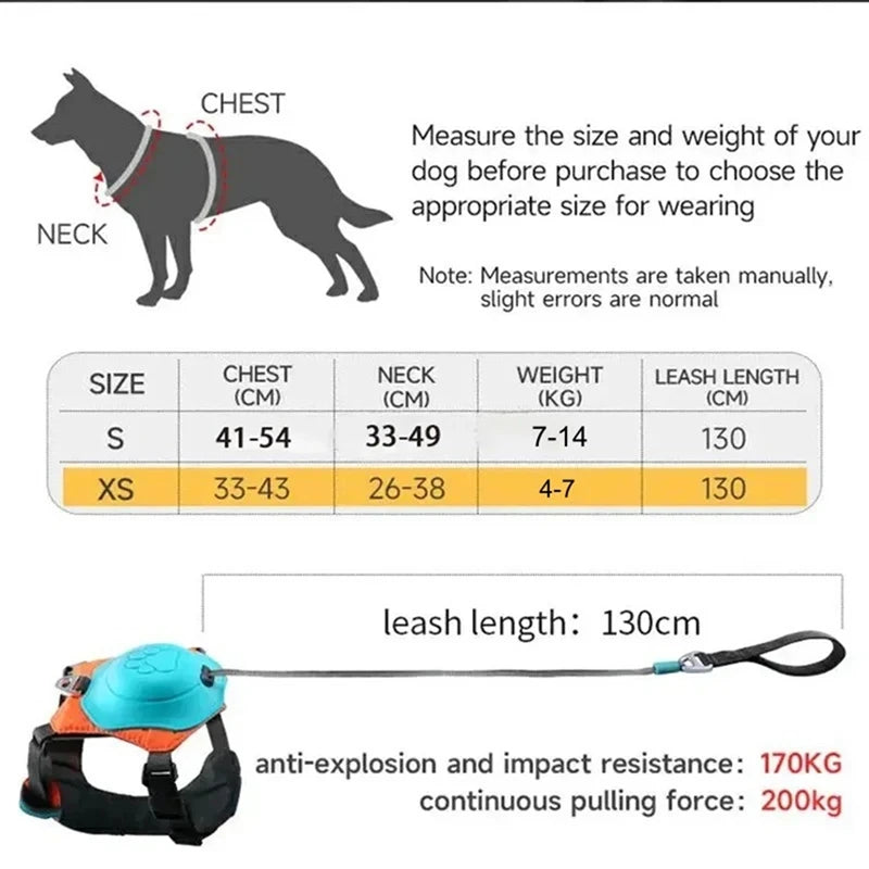 Harnais anti-traction 2 en 1 pour chien avec laisse rétractable