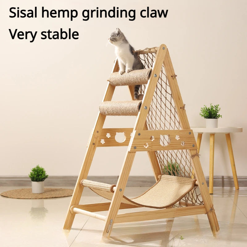 Cat Nest Climbing Sleep Net Frame Wooden Jumping Platform