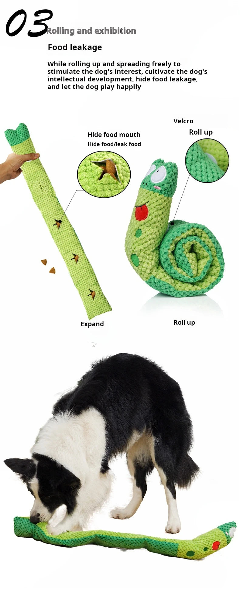 Jouet puzzle en peluche et sonore pour chien Sniffle Snake