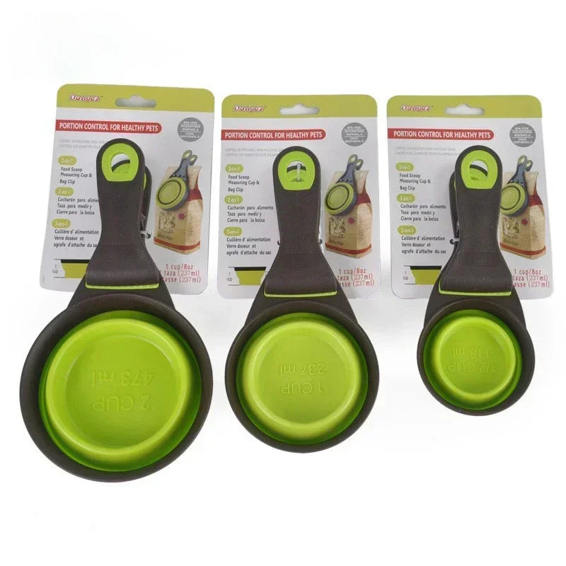 Multi-Functional Pet Food Clip, Folding Feeder, and Measuring Cup