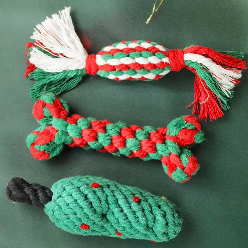 Christmas Dog Toys Braided Cotton Rope