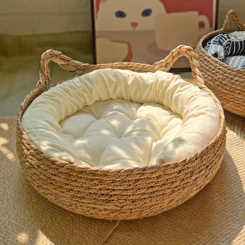 Meow Rattan Cat Bed Washable