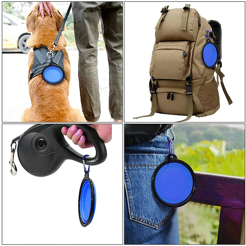 Folding Portable Silicone Dog Feeder Bowl with Carabiner