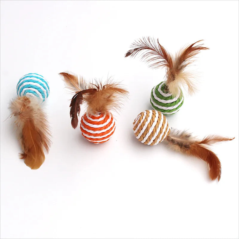 4Pieces Colorful Sisal Interactive Cat Ball Set