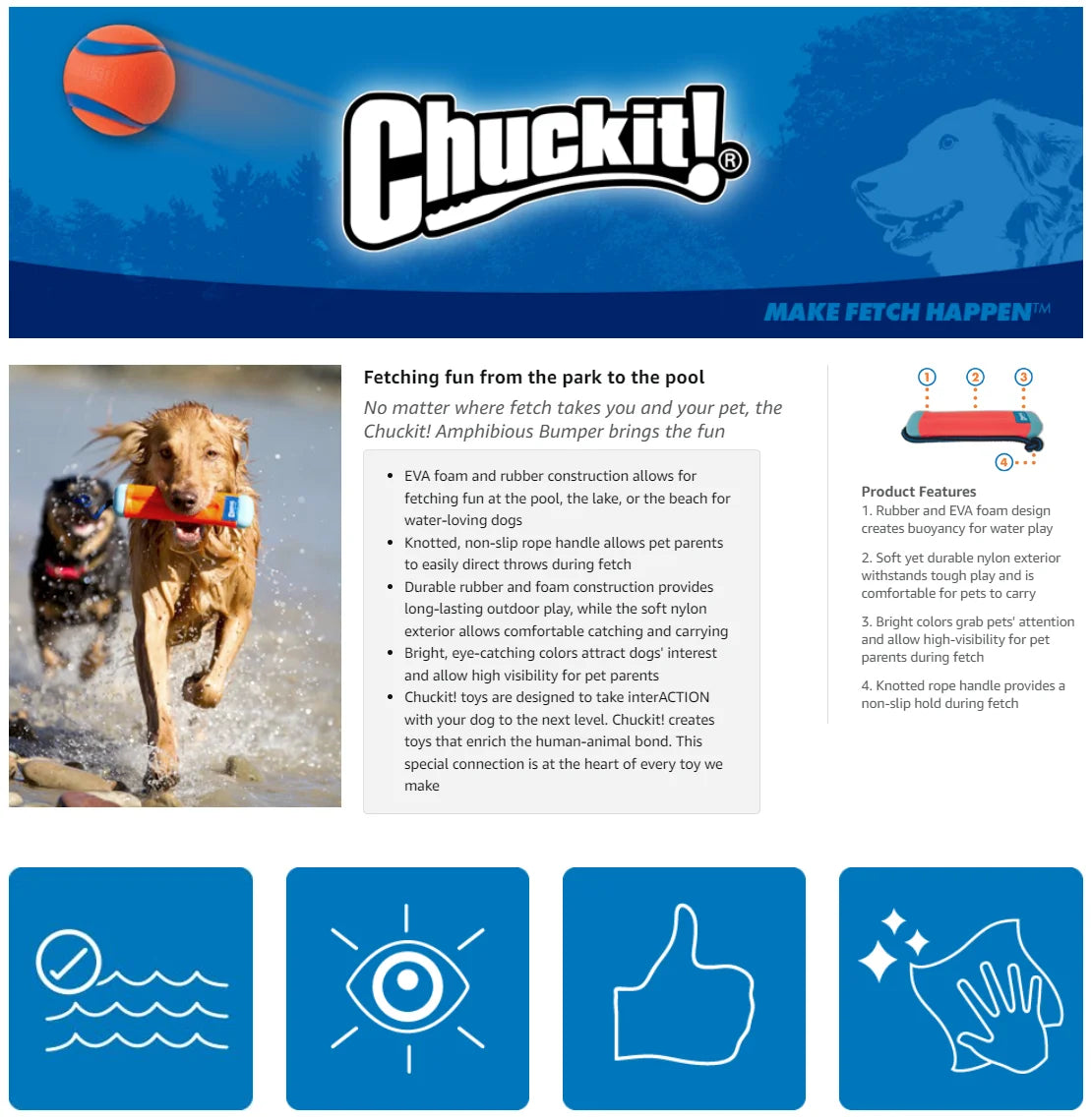 Chuckit! Amphibisches Bumper Apportier- und Schwimmspielzeug für Hunde