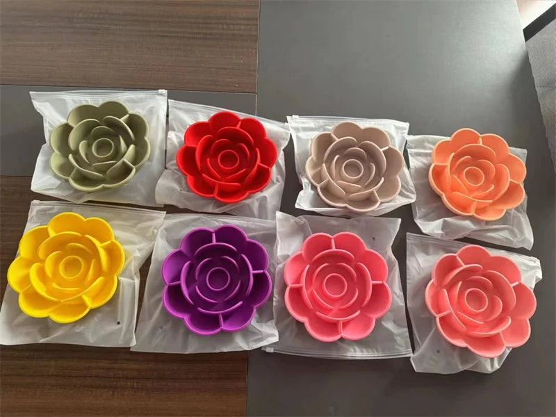 Rose Silikon Slow Food Schüssel Anti-Ersticken Anti-Klopf Lebensmittel Schüssel mit Saugnapf