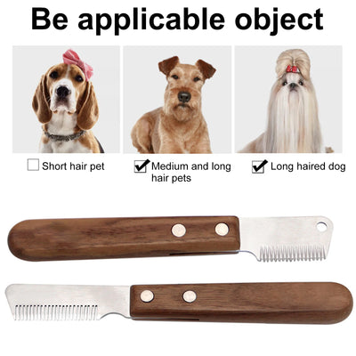 Pet Hair Removal Knife Professional Dog Comb Stainless Wooden Handle