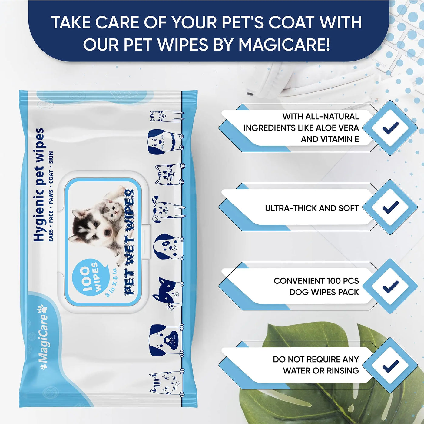 Lingettes nettoyantes et lingettes sensibles pour pattes, corps et fesses pour chien