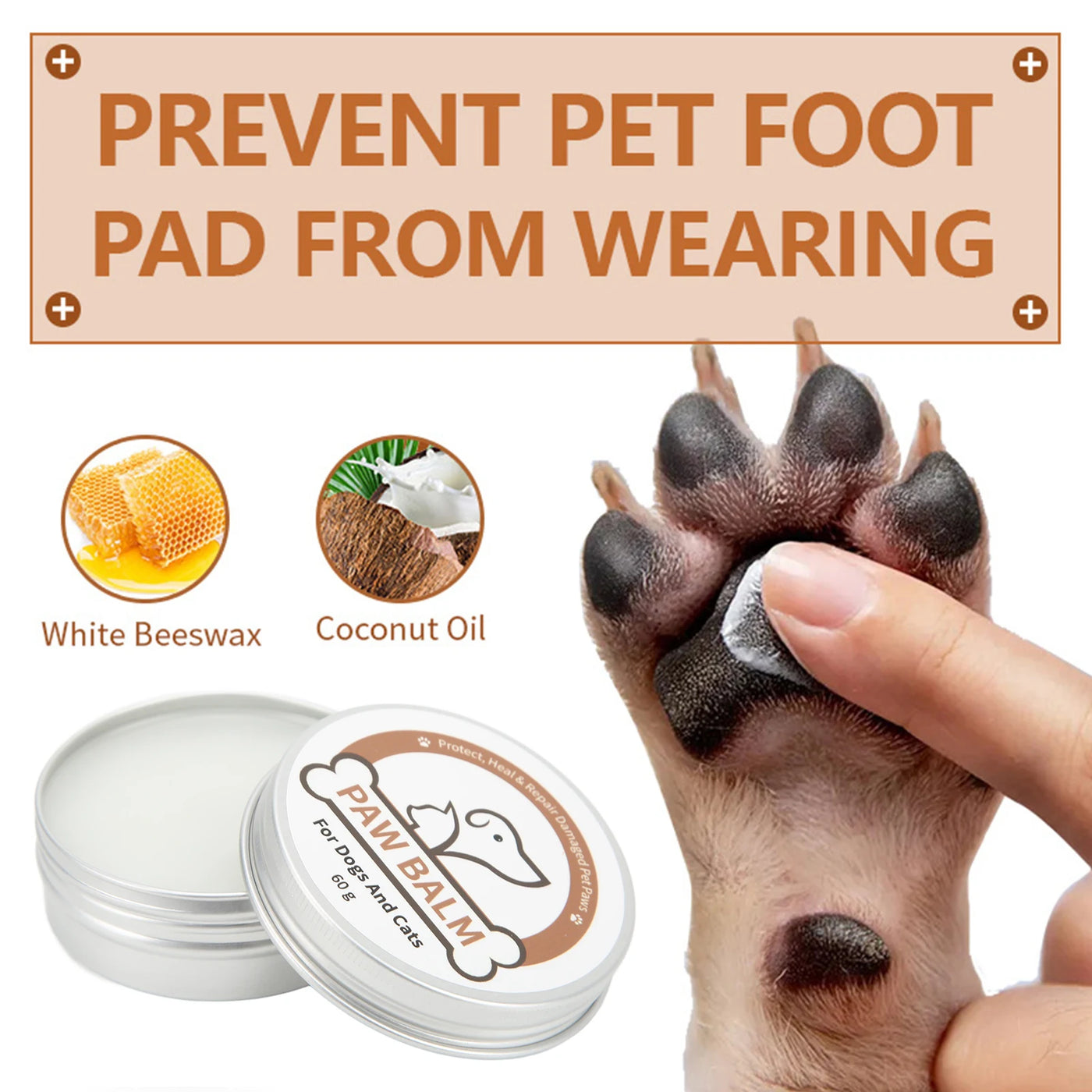 Baume protecteur pour coussinets de pattes Pet Paw Wax à l'huile de coco