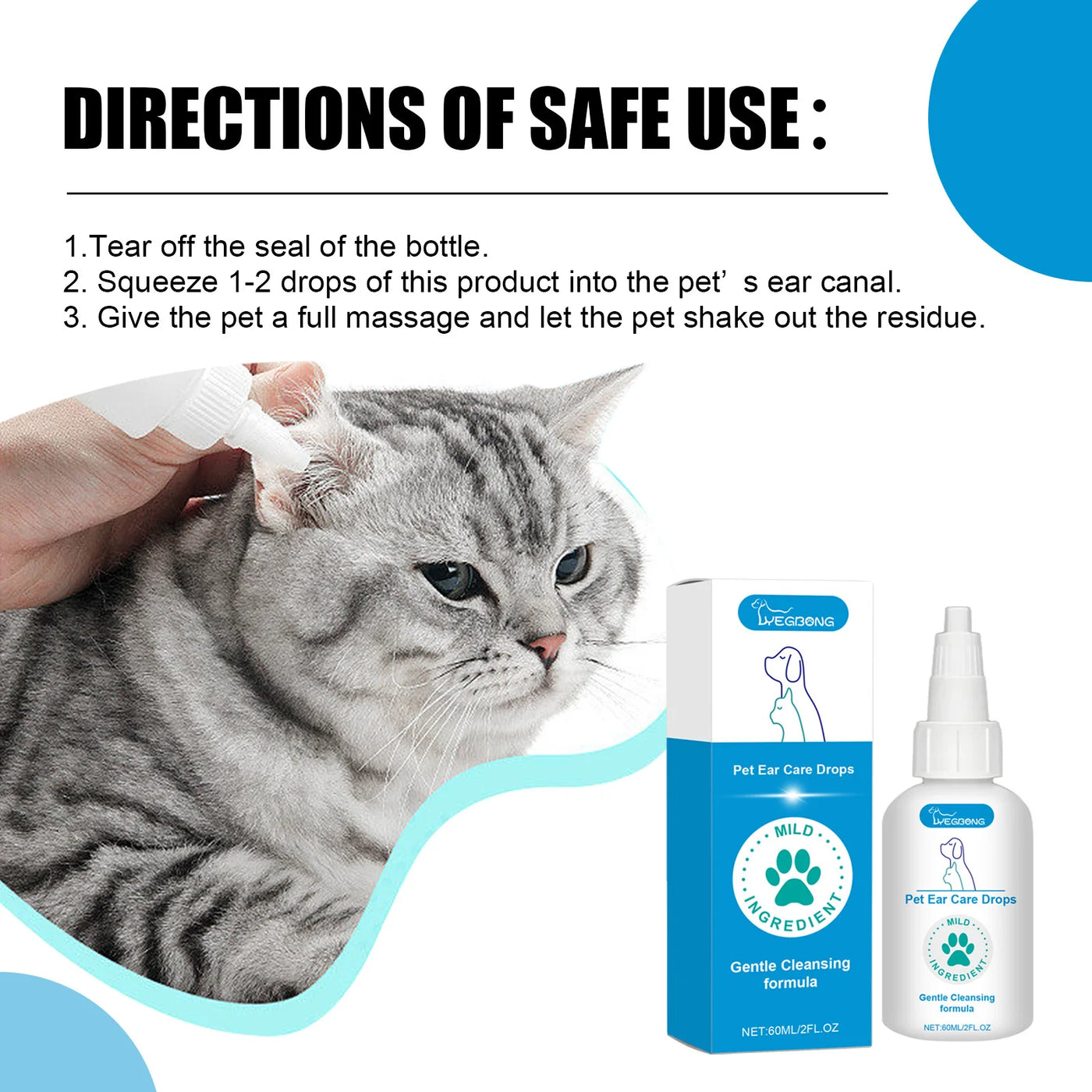 Pet Ear Drop Infection Mite Control Ear Wax Canal Cleaning Solution