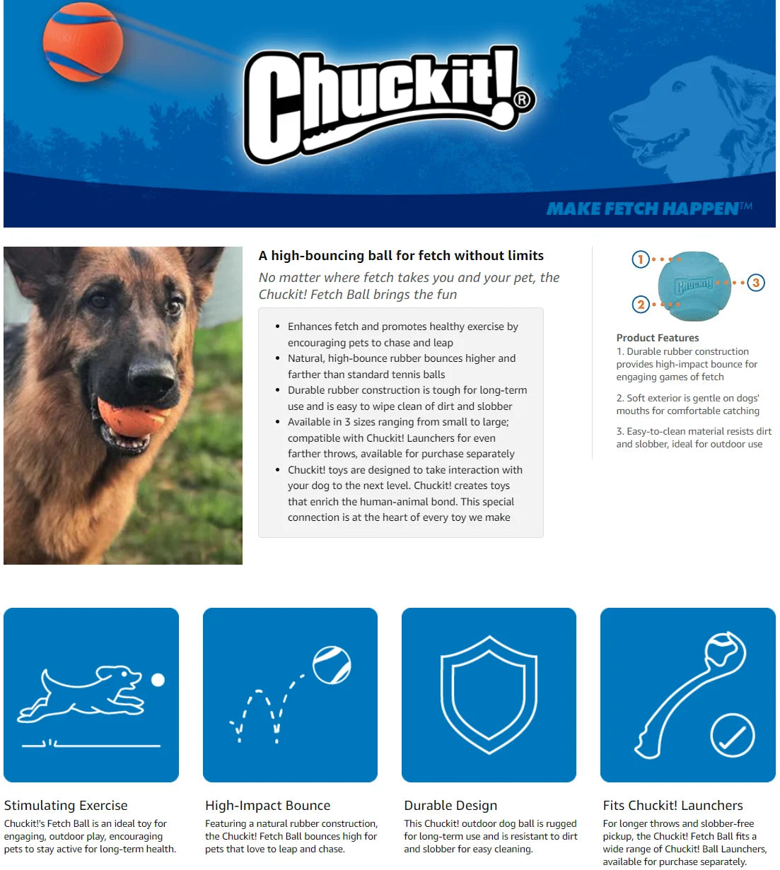 Balle pour chien Chuck It! Fetch Medley, 3 pièces, taille M