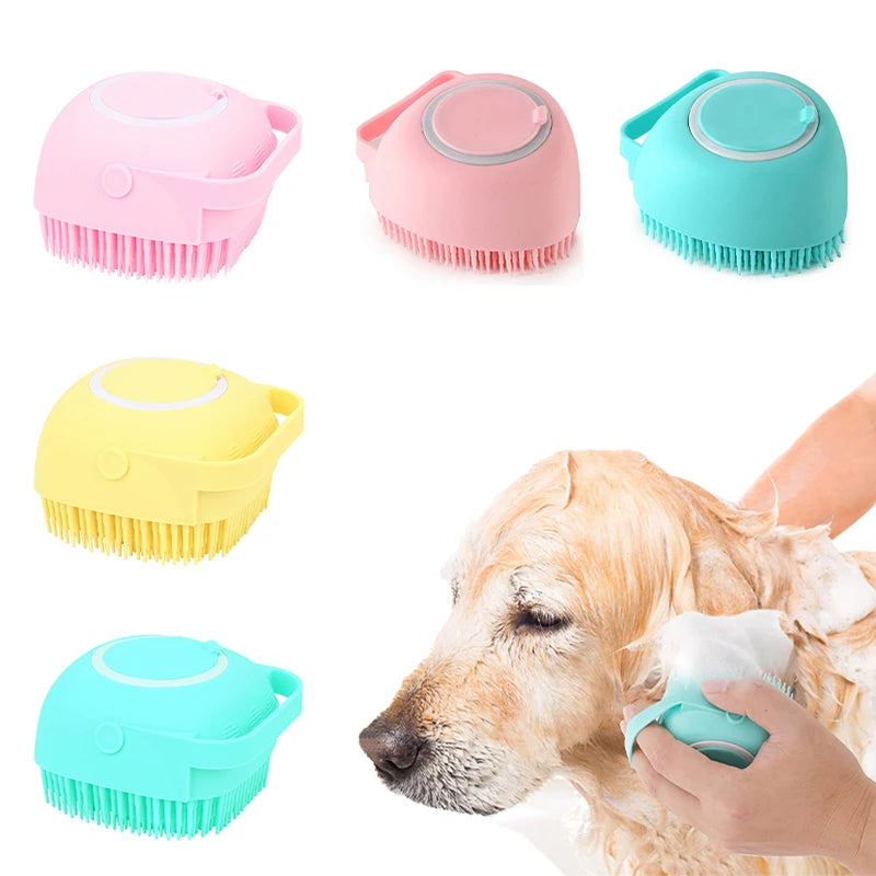 Brosse de douche en silicone pour chien et chat, distributeur de shampoing