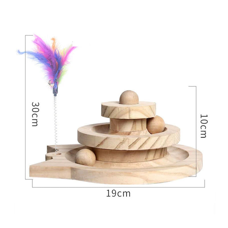 Katzenturm aus Holz mit 2/3 Ebenen und Federn