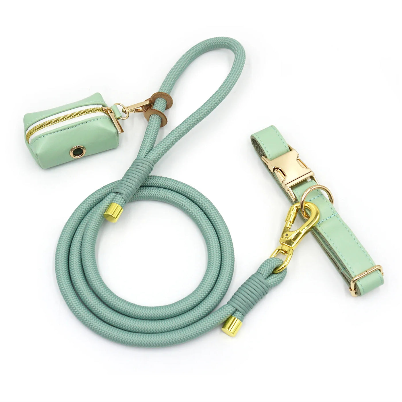 Classy Mint Soft Leather Dog Colar & Leash Set