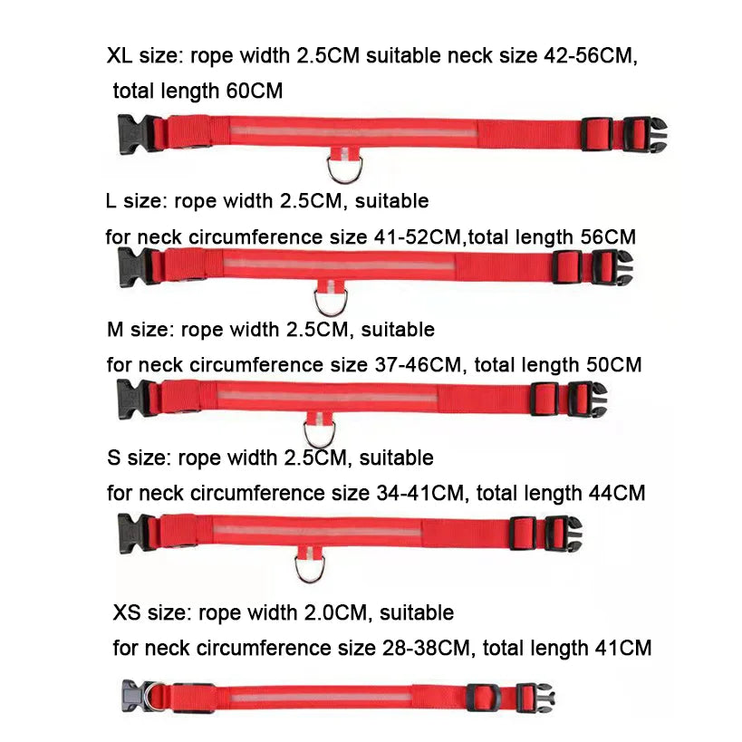 Leuchtendes Hundehalsband aus Nylon mit LED-Beleuchtung, verstellbares blinkendes Leuchthalsband