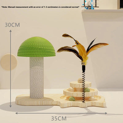 Mushroom Solid Wooden Carousel Sisal Cat Toy