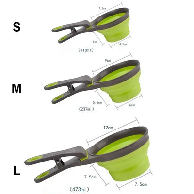 Multi-Functional Pet Food Clip, Folding Feeder, and Measuring Cup