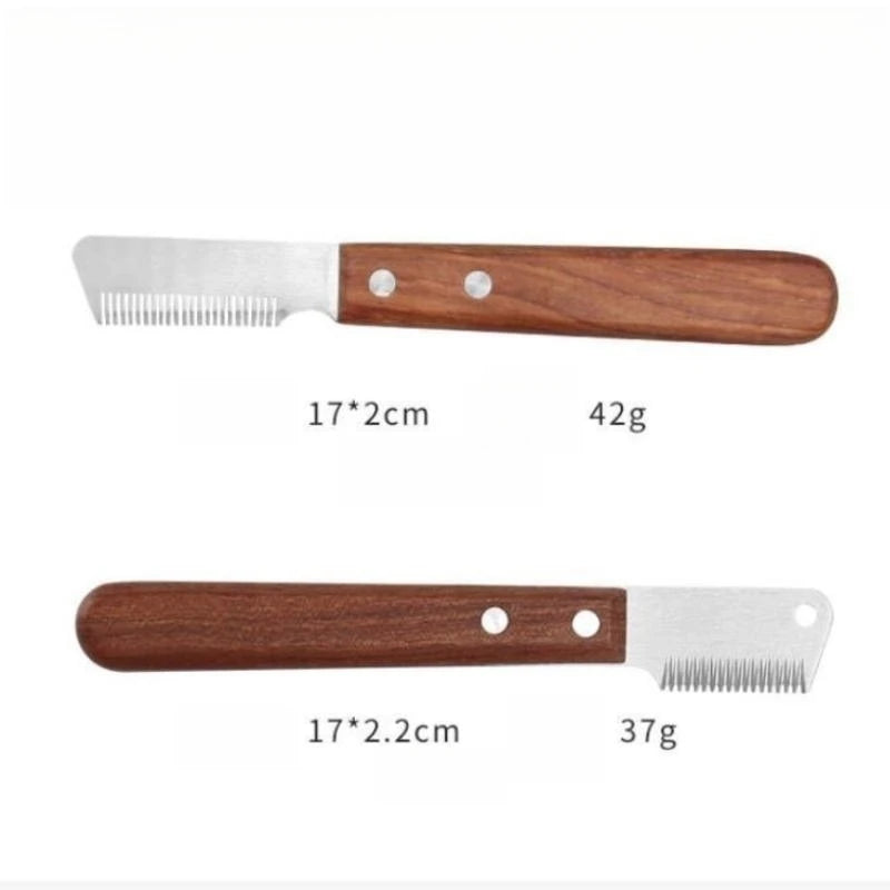 Pet Hair Removal Knife Professional Dog Comb Stainless Wooden Handle