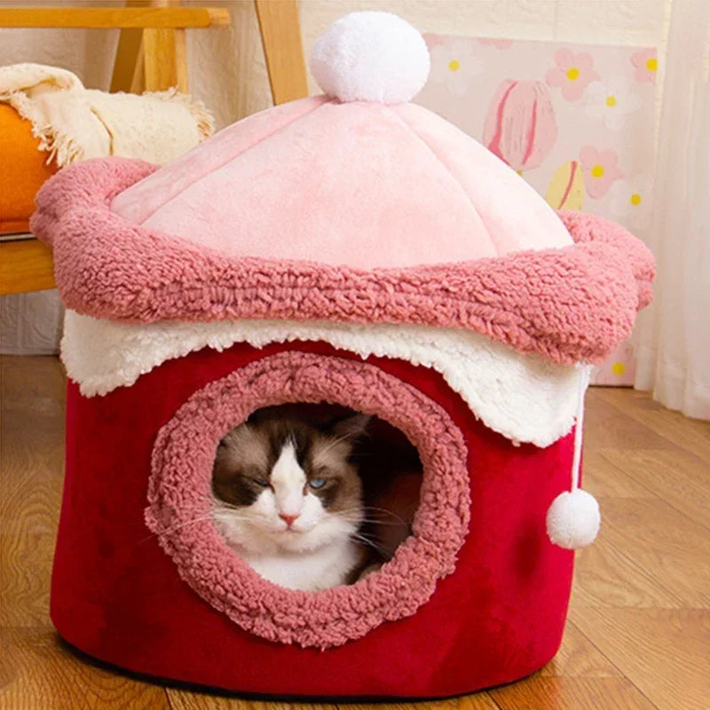 Warm Winter Cat Dog House Deep Sleep Pet Nest Geometric Ice Cream