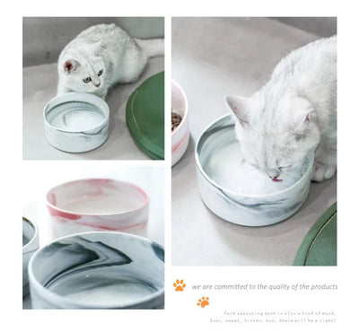 Elegat Wood Stand Pet Bowl Marble Ceramic