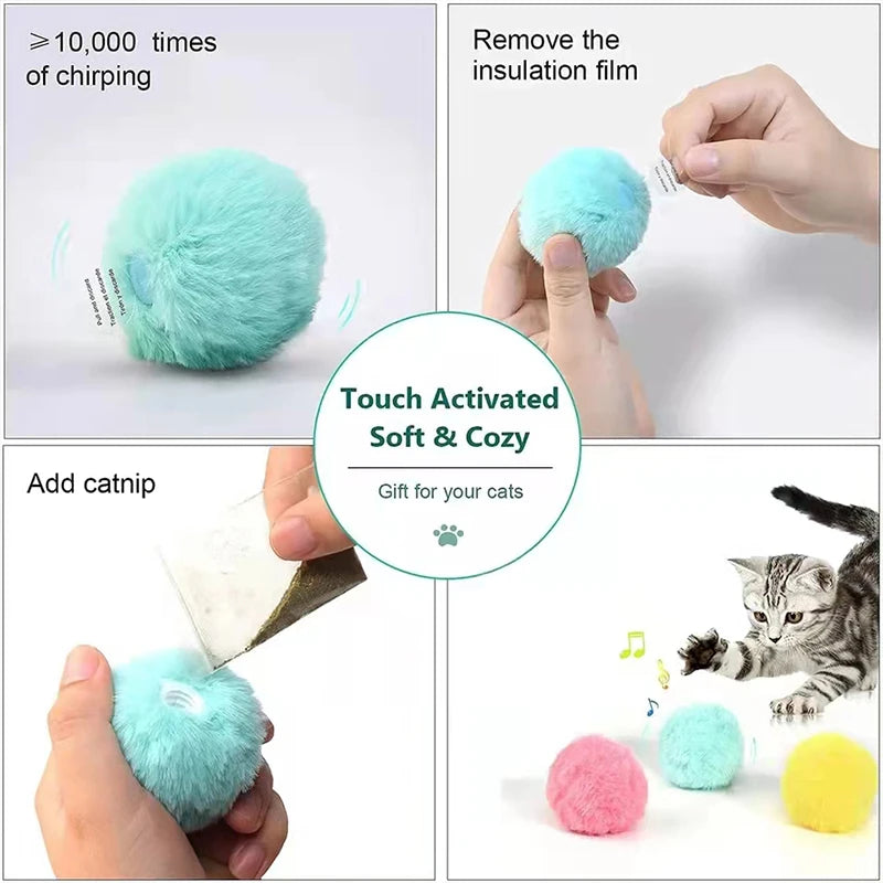 Balle interactive pour chat, jouet intelligent en peluche, entraînement électrique à l'herbe à chat