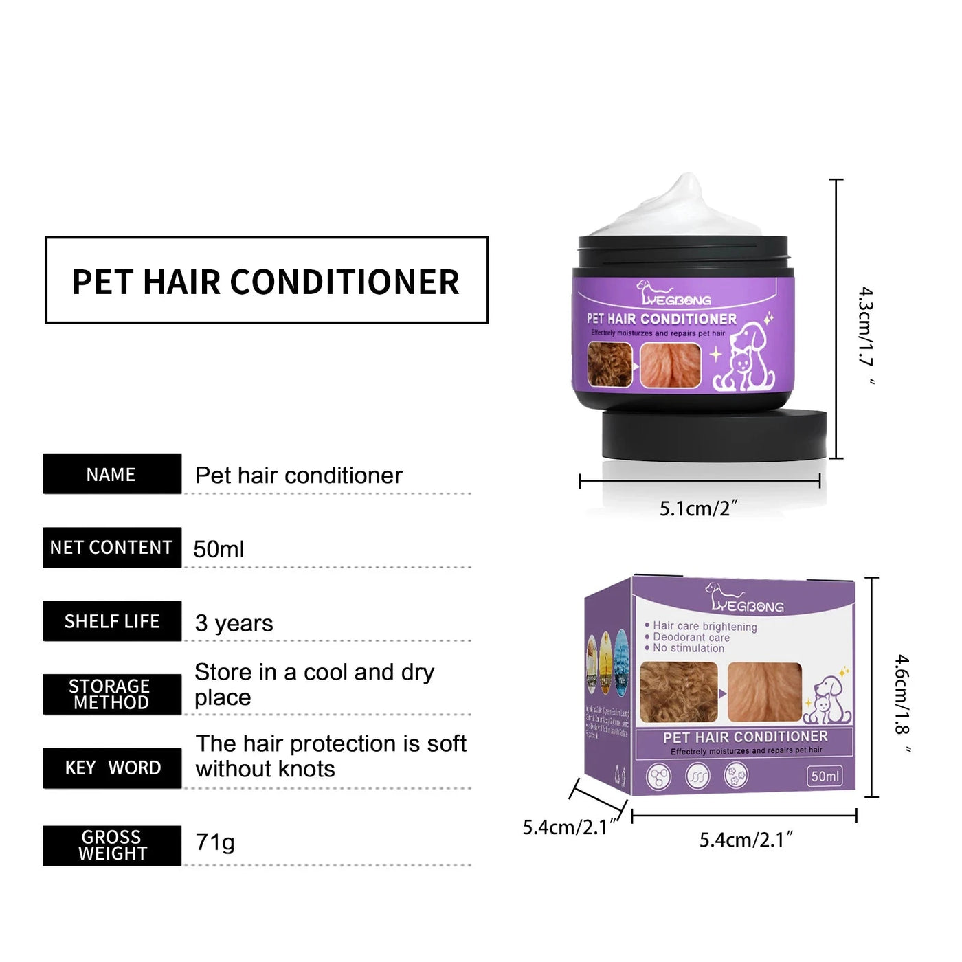 Pet Hair Conditioner Hair Softening Prevent Knots