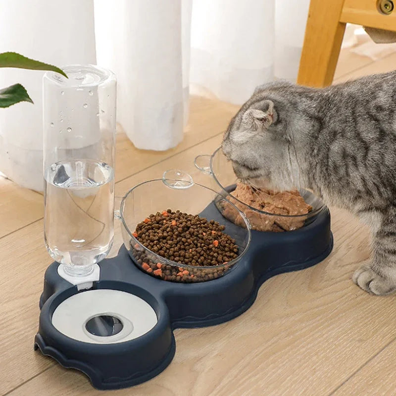 Pet Cat Bowl Automatic Feeder 3-in-1 Dog Cat Food Bowl With Water