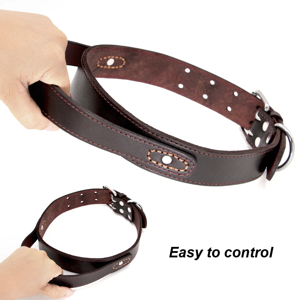 Super Control  Leather Dog Collar Durable Short Handle