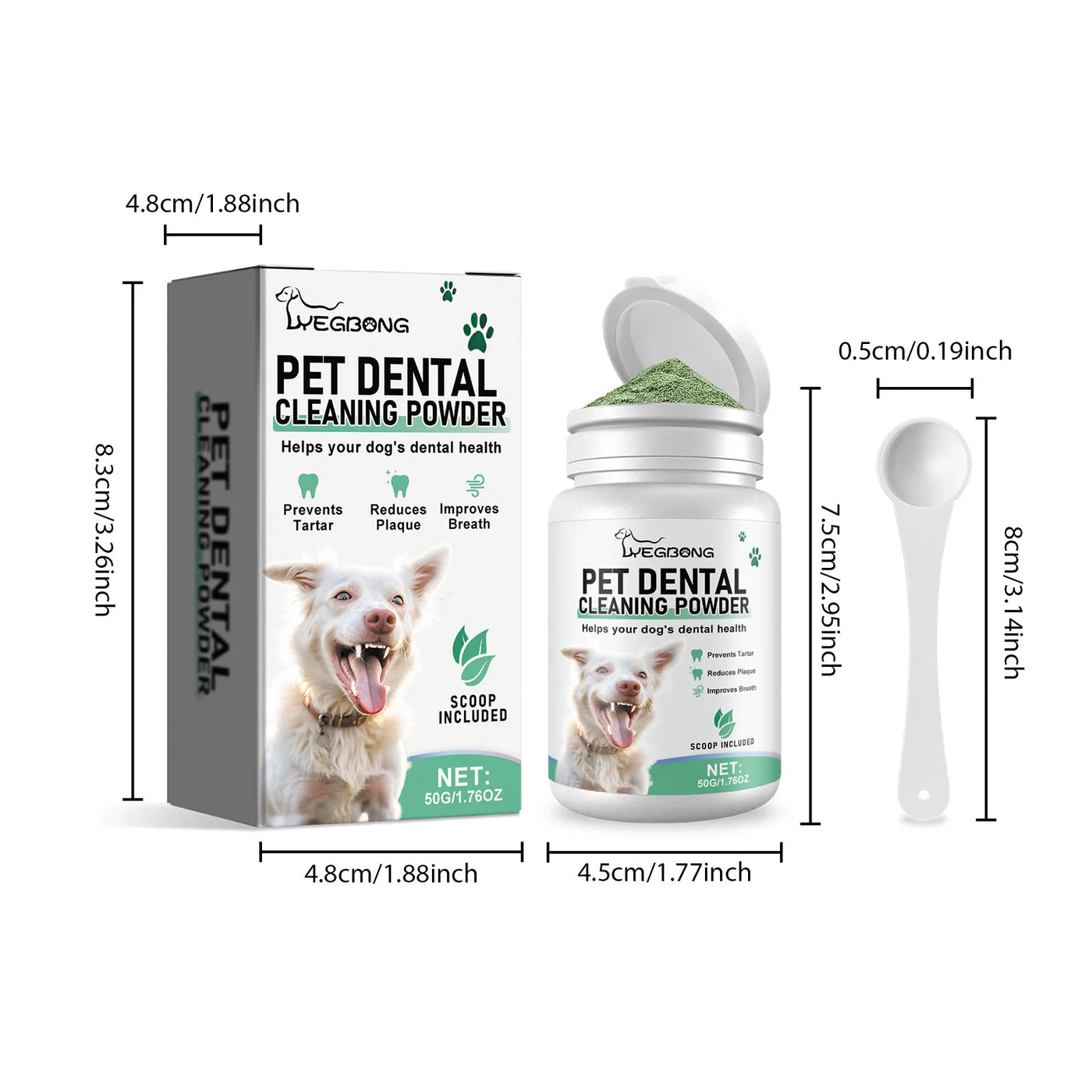 Poudre pour dents de chien Prévient le tartre Élimine les odeurs buccales Élimine la plaque dentaire Nettoyage du tartre dentaire Solution de nettoyage buccal pour animaux de compagnie