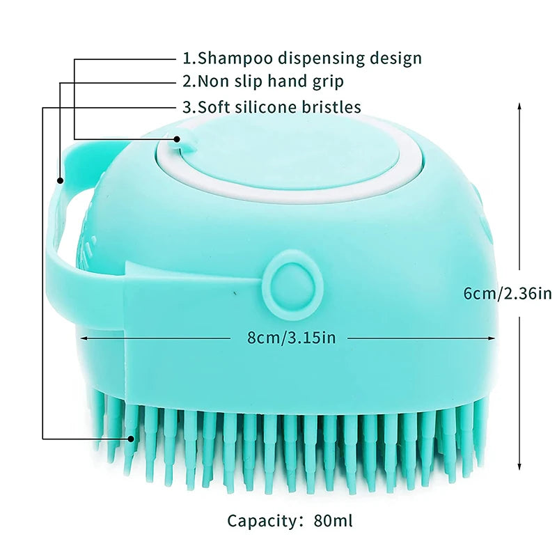 Brosse de douche en silicone pour chien et chat, distributeur de shampoing